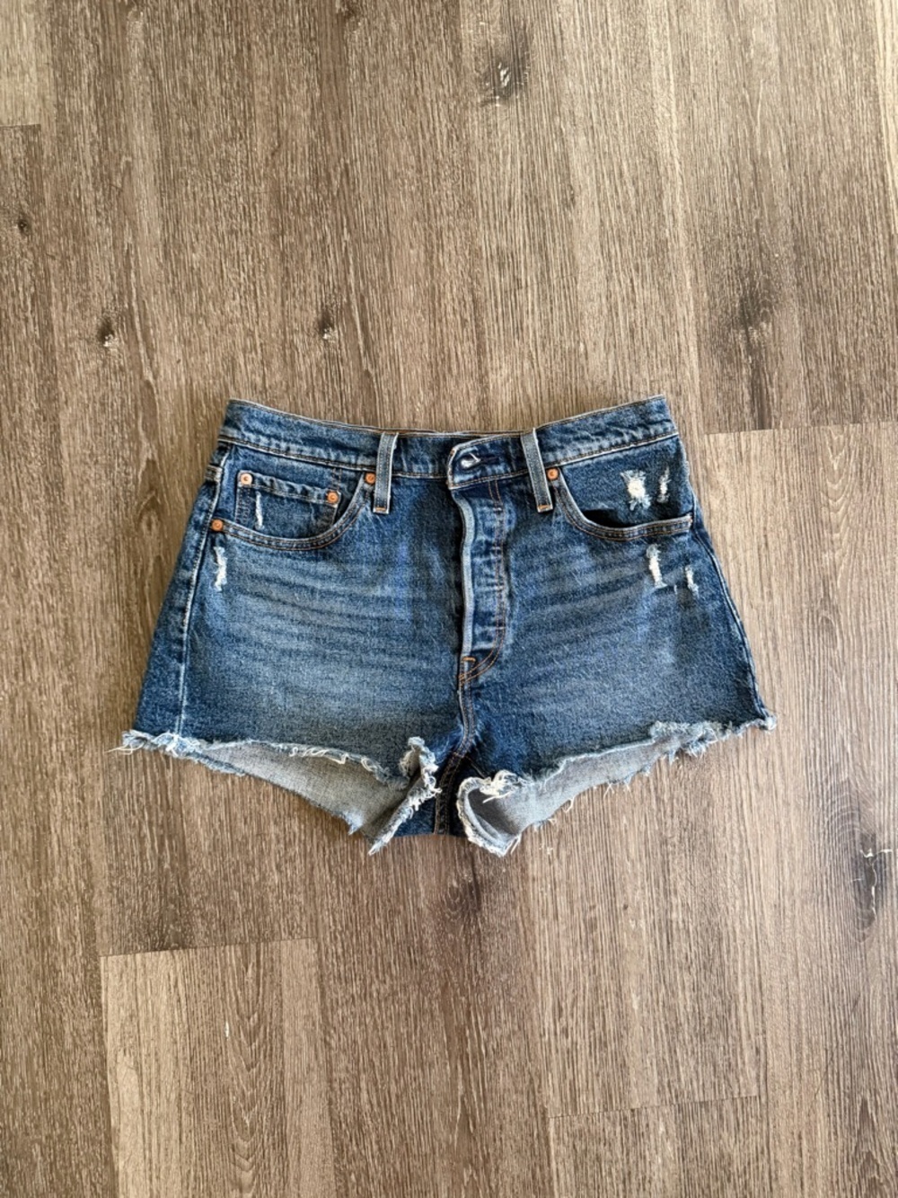 Levi's Dark Blue Distressed Cutoff Denim Shorts